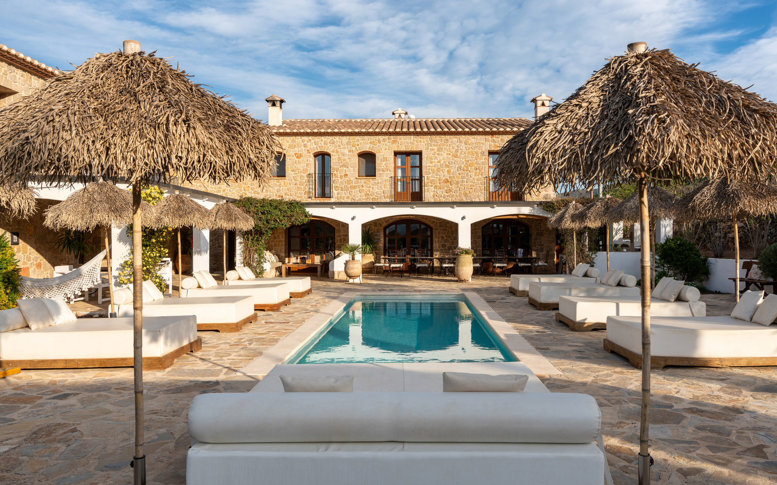 The finca and pool seen from the gardens
